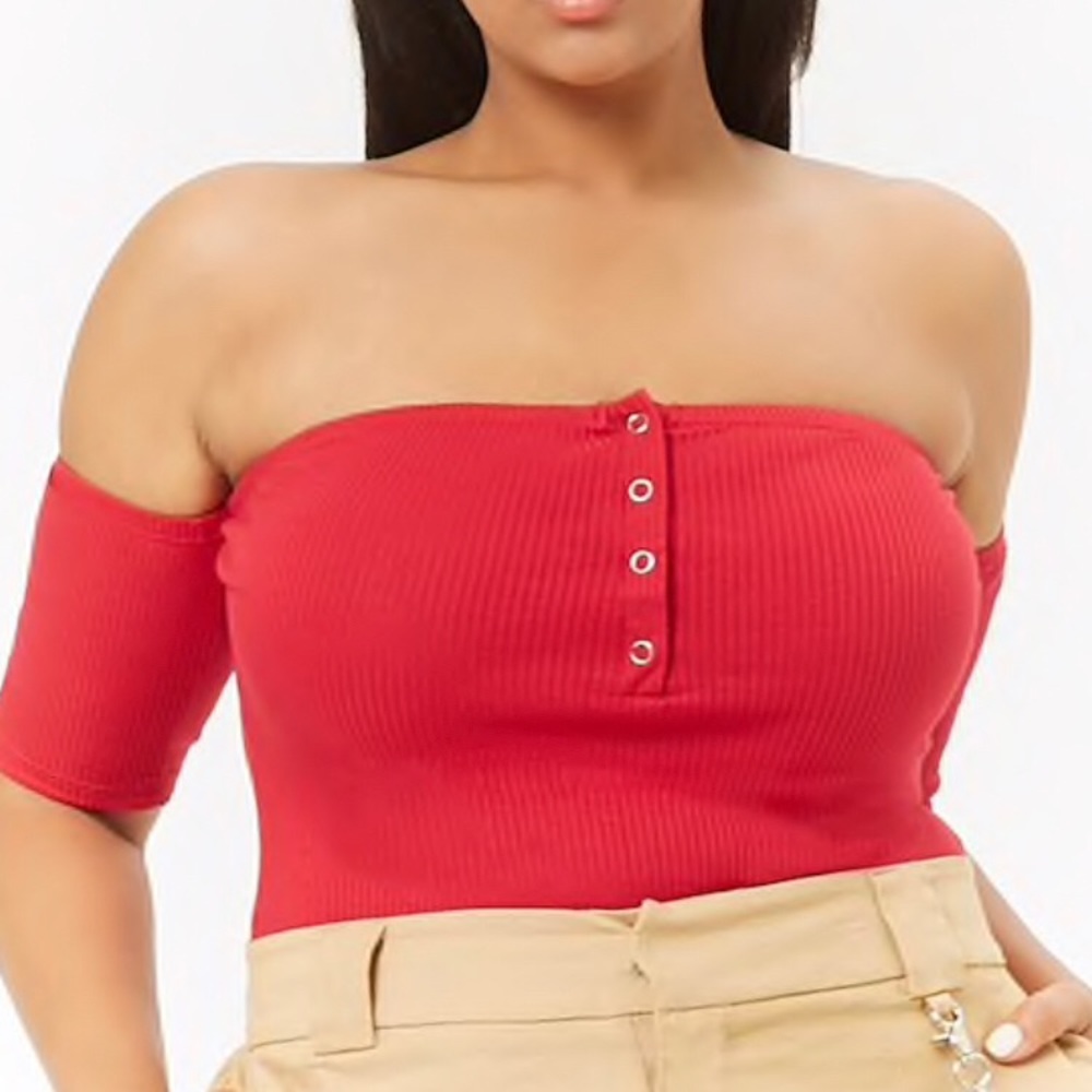 Plus Size Red Off The Shoulder Bodysuit 3X